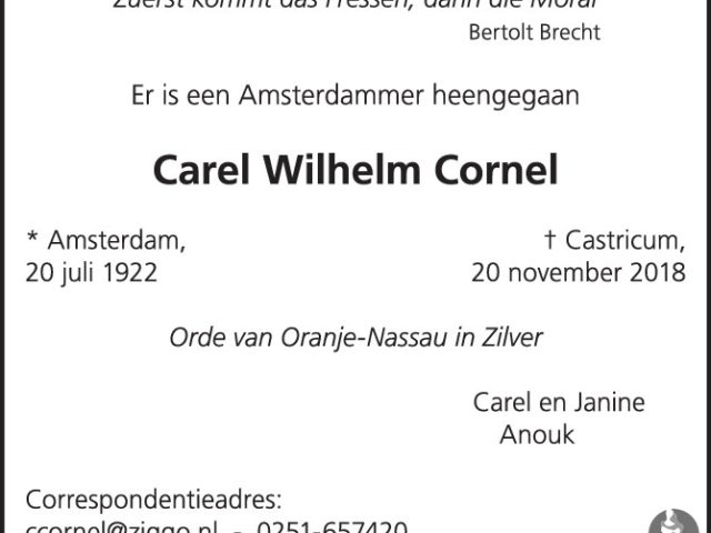 Oudste lid s.v. Rap Carel Cornel overleden